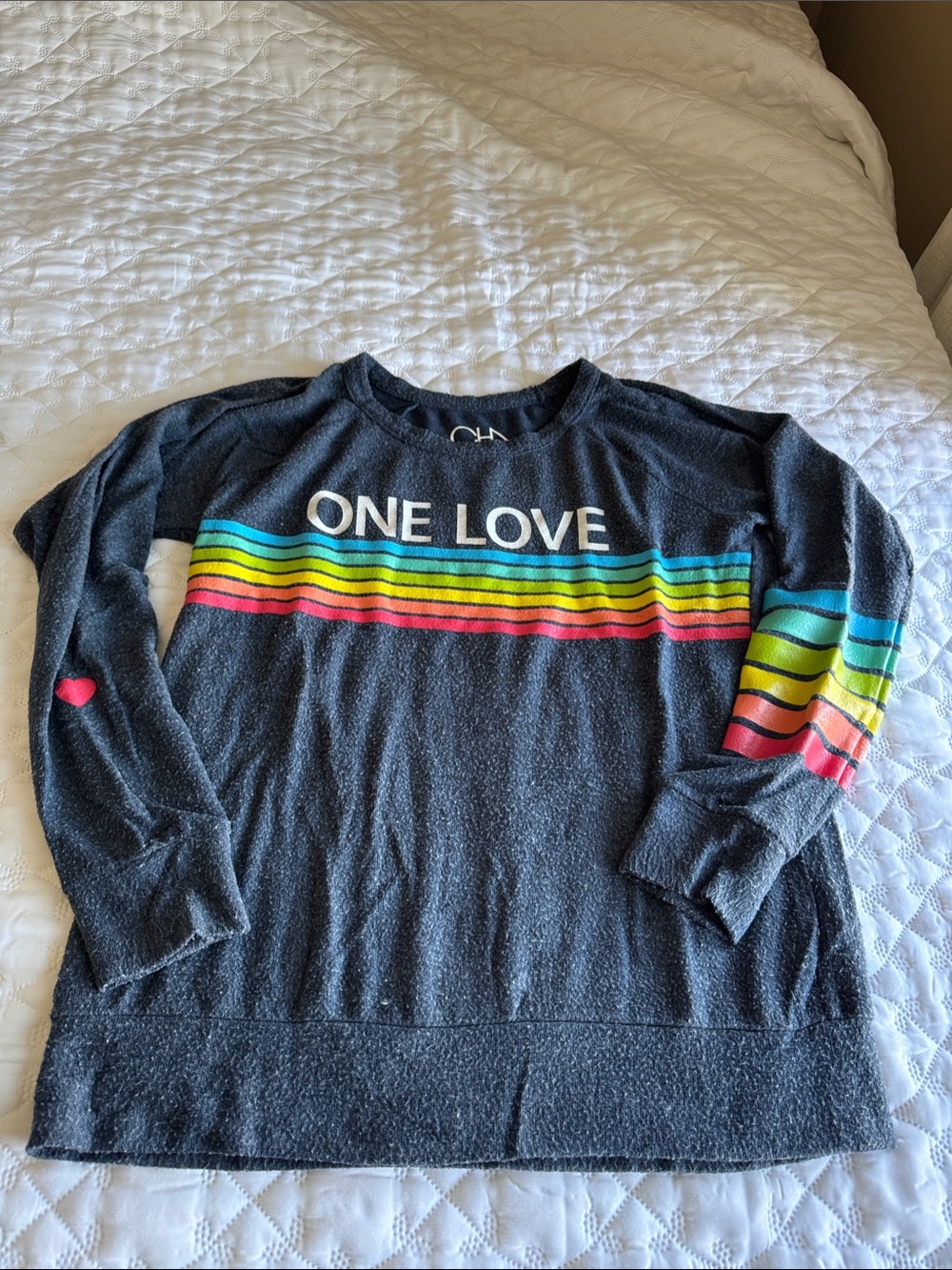 Chaser Black 'ONE LOVE' Sweatshirt with Rainbow Stripe Detail